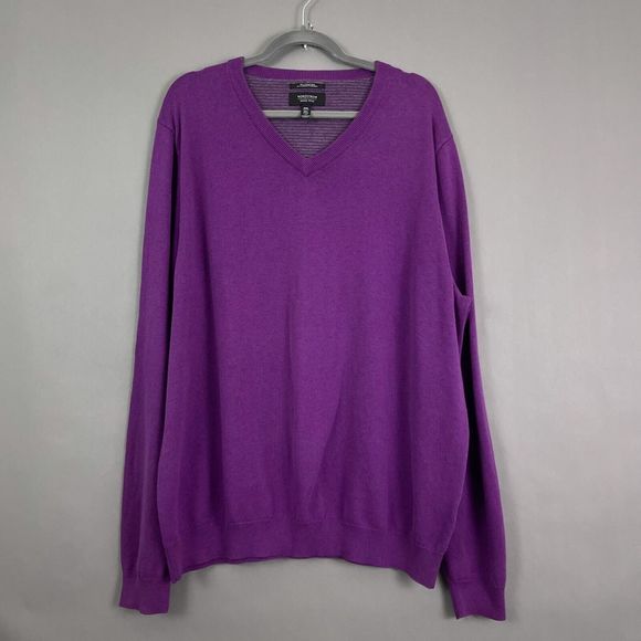 Nordstrom Sweater XXL 2X Men Purple Knit Pullover V-Neck Cashmere Blend Stretch - Picture 1 of 9